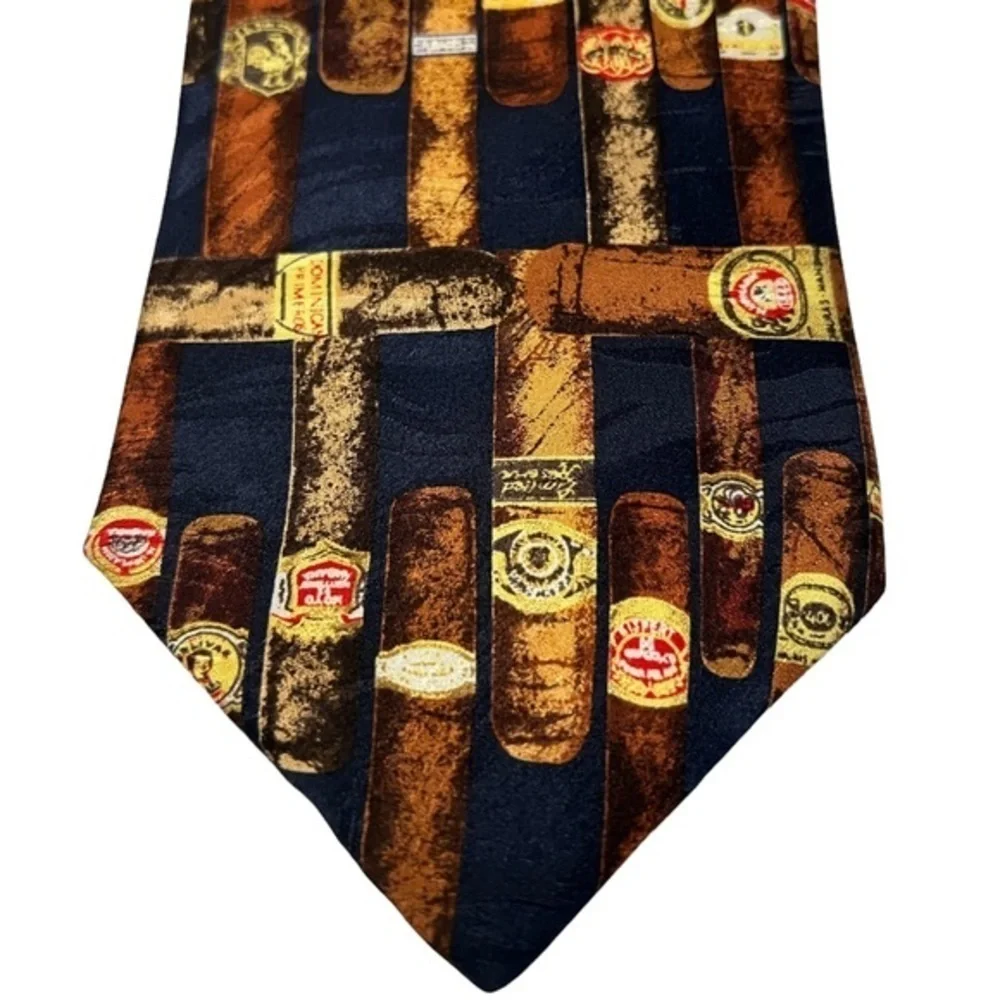 Vintage Cromley & Finch London cigar motif handmade silk tie